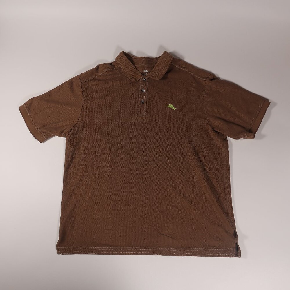 Tommy Bahama Polo Shirt Mens XLBrown Short Sleeves Pima Cotton Blend Golf